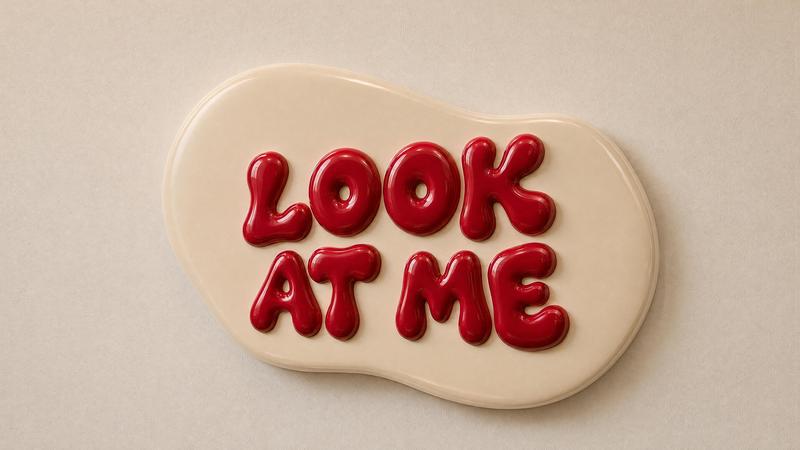 Organic ivory panel with red LOOK AT ME lettering