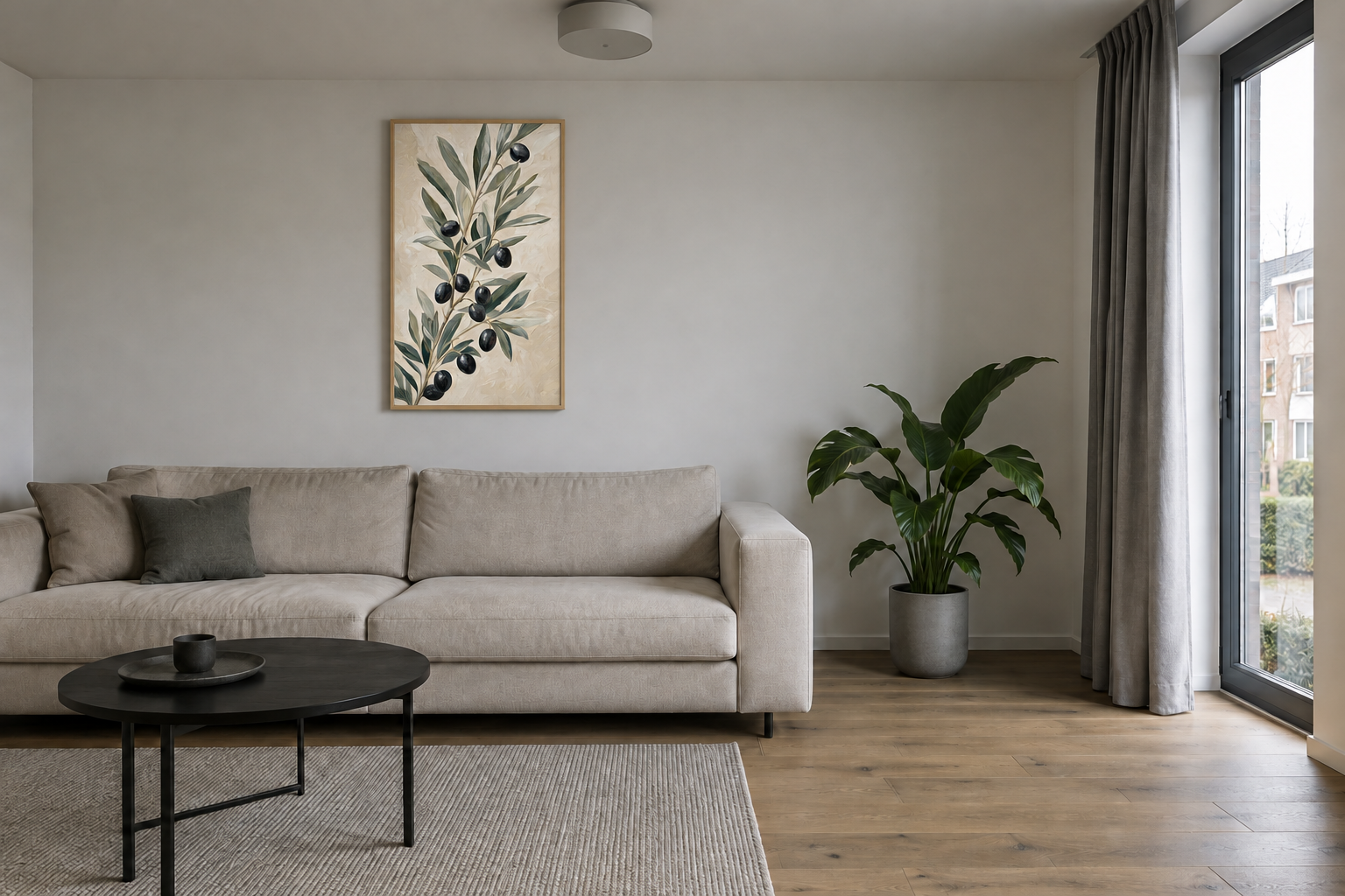 Olive Branch als plaatsingsvoorbeeld aan de wand boven een bank