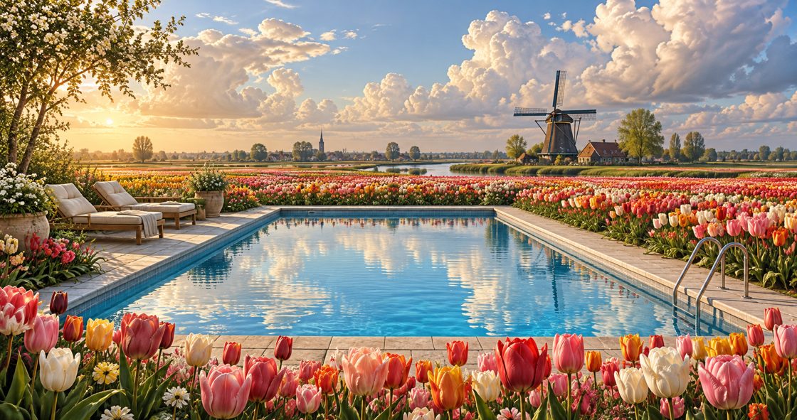 Zwembad tussen de bloemen