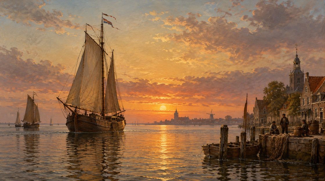 Zeilschip bij avondlicht